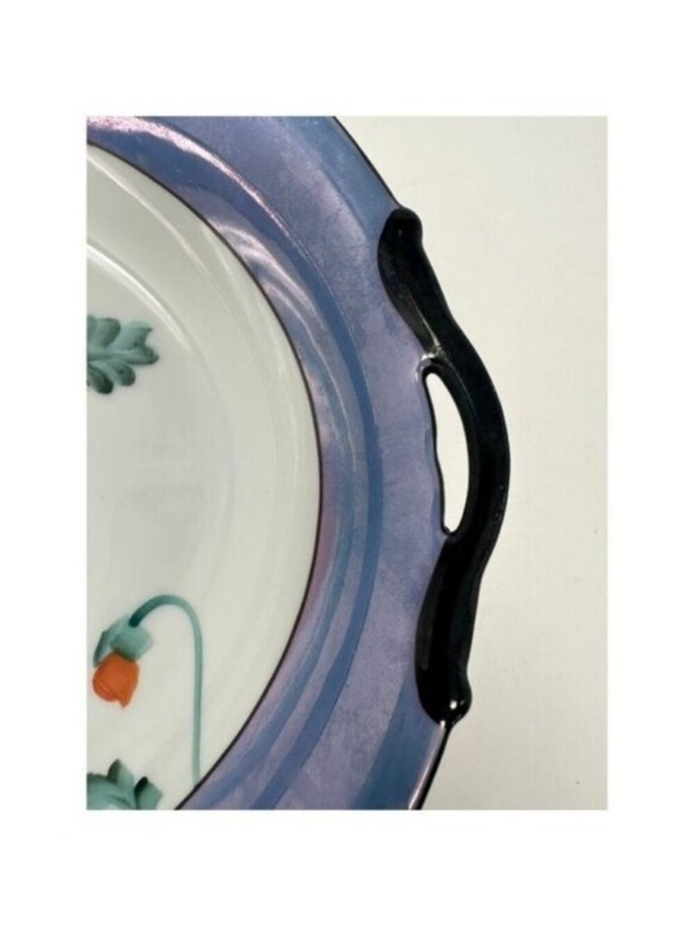 NORITAKE MORIMURA TWO HANDLED SERVING BOWL Floral Art Deco Blue Luster Ware - Picture 13 of 15